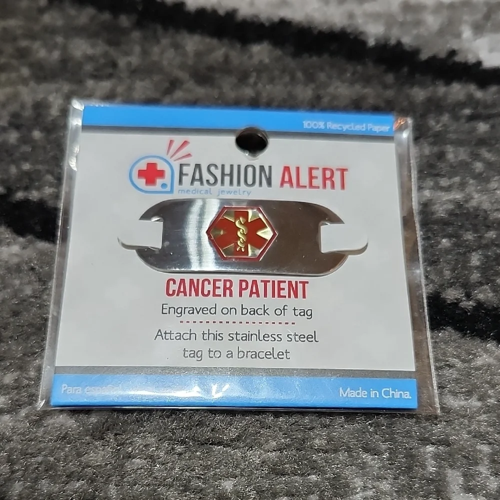 FASHION ALERT ENGRAVED CANCER PATIENT MEDICAL ID TAG UNISEX STAINLESS STEEL